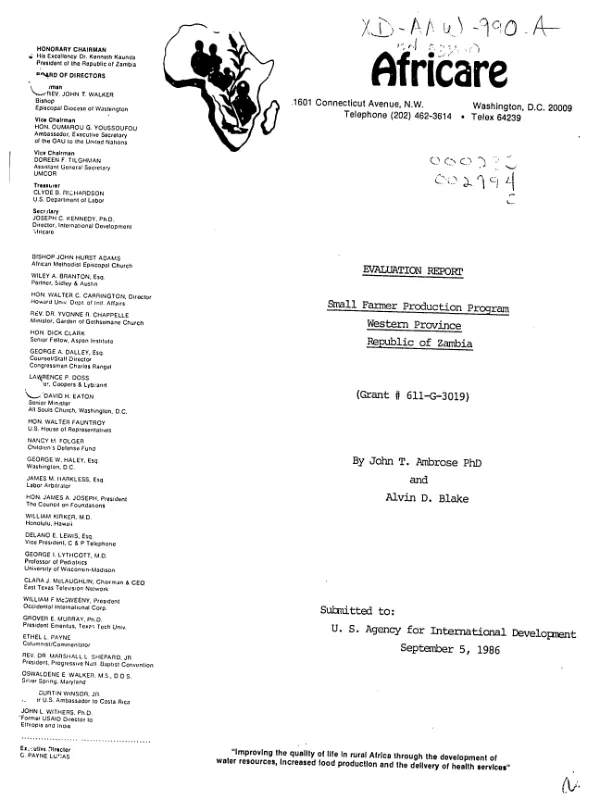Evaluation report : small farmer production program, Western Province, Republic of Zambia (grant # 611-G-3019)