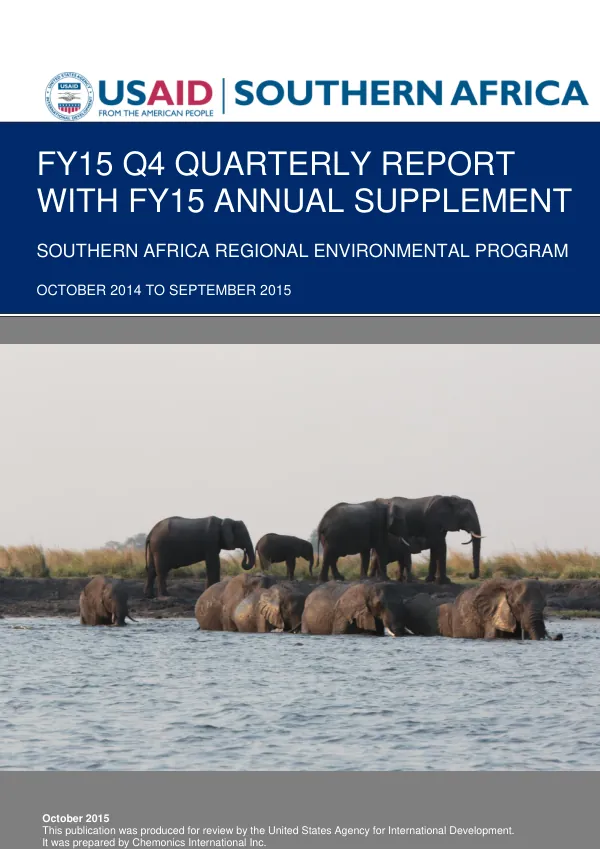 Annual Report, Southern Africa Regional Environmental Program (SAREP), October 2014 - September 2015, FY15
