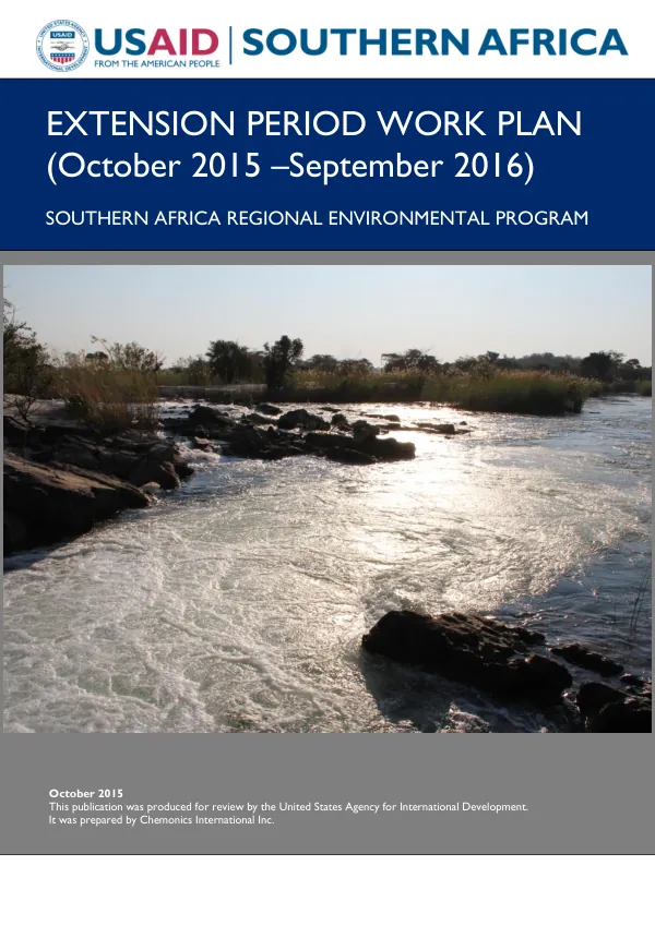 Extension Period Work Plan, Southern Africa Regional Environmental Program (SAREP), October 2015 - September 2016