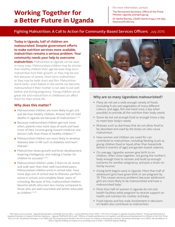 Uganda PROFILES briefs ("Working Together for a Better Future in Uganda"; "Malnutrition in Uganda: We"ve Already Paid Too High a Price")