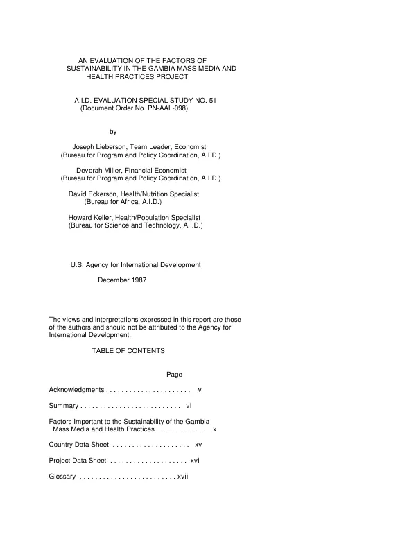 Evaluation of the factors of sustainability in The Gambia mass media and health practices project