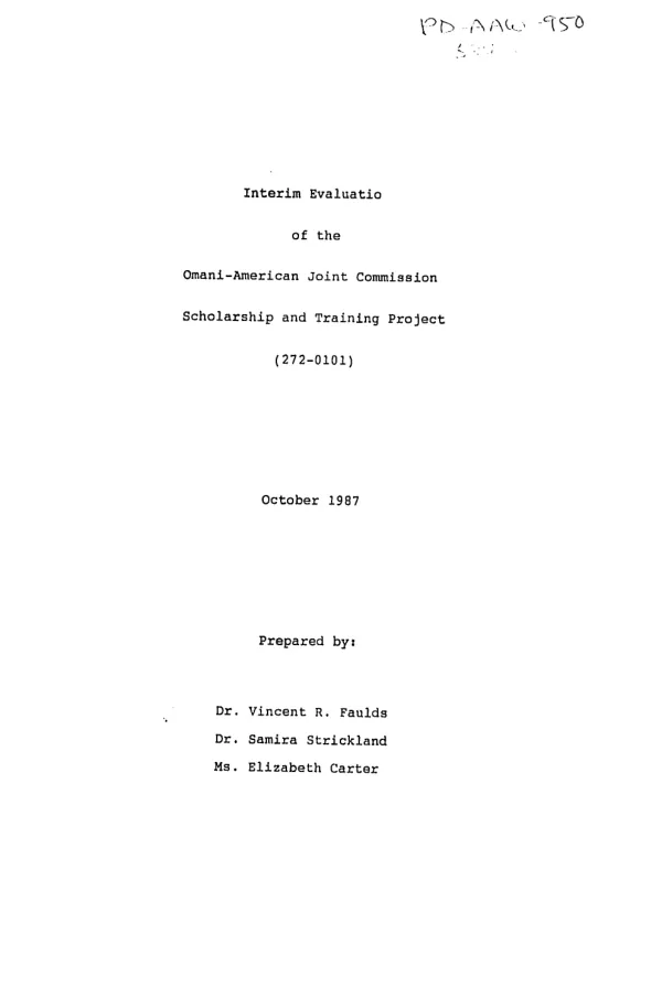 Interim evaluation of the Omani - American Joint Commission scholarship and training project (272-0101)