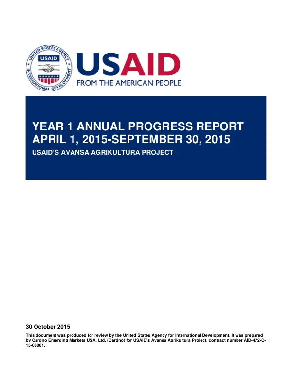 USAID"s Avansa Agrikultura Project Year 1 Annual Progress Report