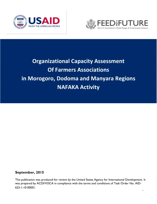 Organizational Capacity Assessment of Farmers Associations in Morogoro, Dodoma and Manyara Regions