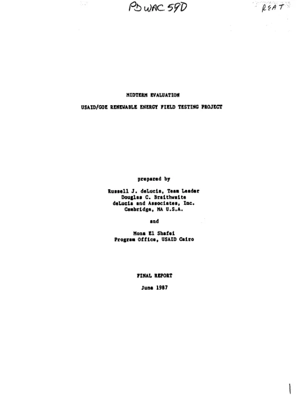 Midterm evaluation : USAID/GOE renewable energy field testing project