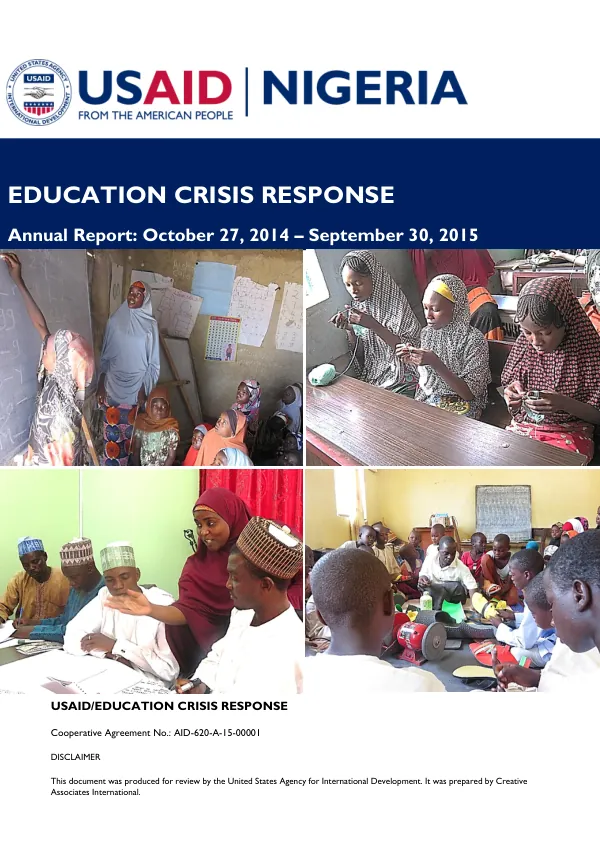 Education Crisis Response - Year One Annual Report: October 27, 2014 - September 30, 2015