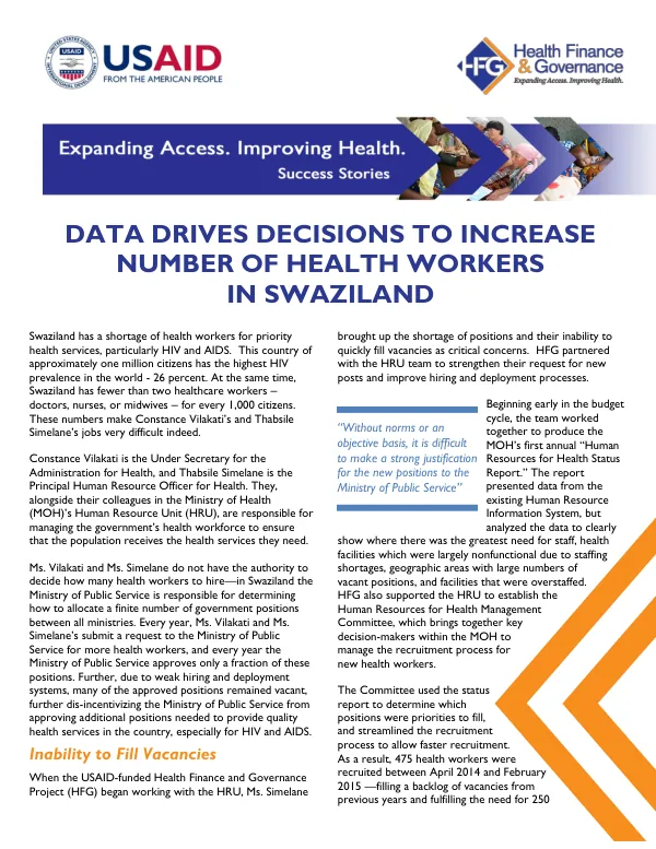 Data Drives Decisions to Increase Number of Health Workers in Swaziland