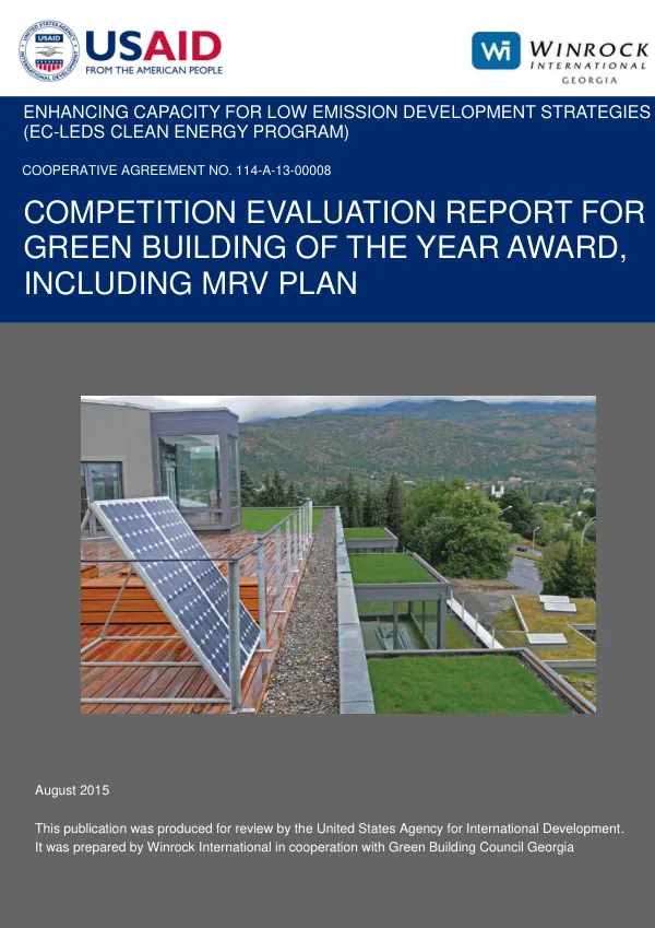 COMPETITION EVALUATION REPORT FOR GREEN BUILDING OF THE YEAR AWARD, INCLUDING MRV PLAN