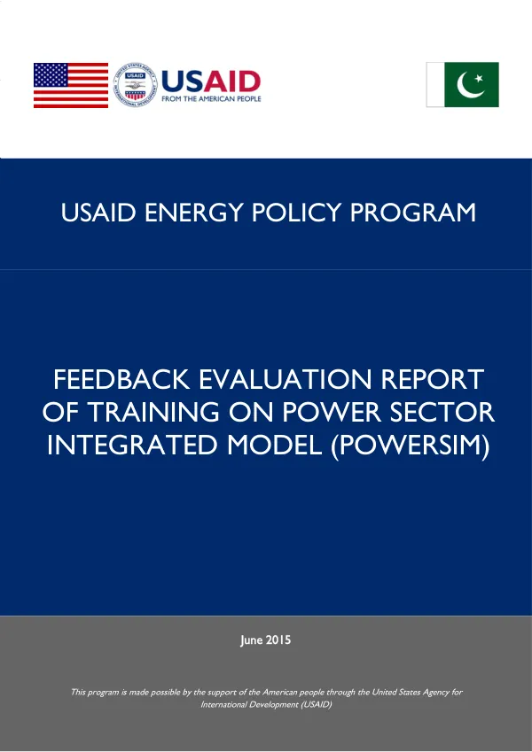 EPP Feedback Evaluation Report of Training on Power Sector Integrated Model (PowerSIM) (December 2013 – October 2015)