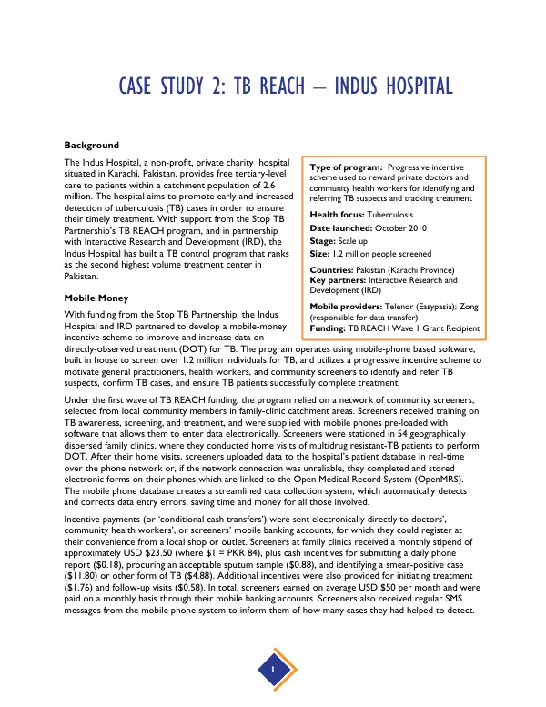 Mobile Money for Health Case Study: TB REACH - Indus Hospital