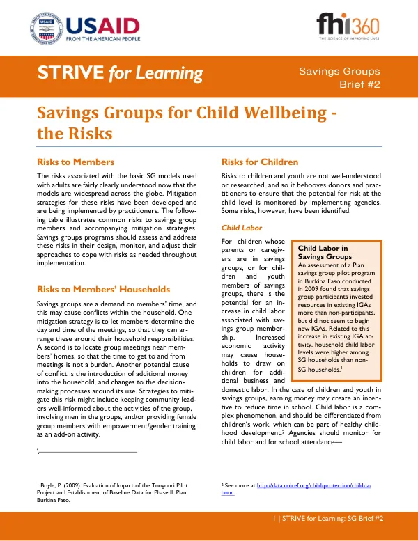 Brief 2: Savings Groups for Child Wellbeing-the Risks