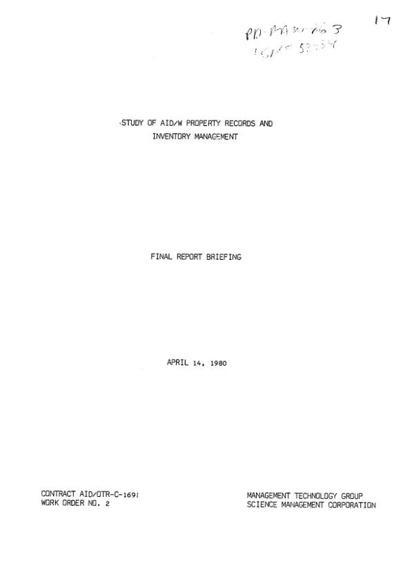 Study of AID/W property records and inventory management : final report briefing