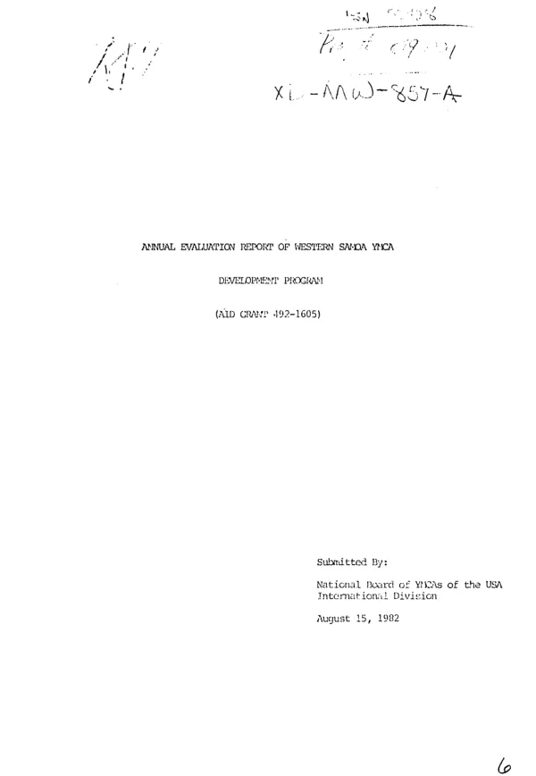 Annual evaluation report of Western Samoa YMCA development program (AID grant 492-1605)