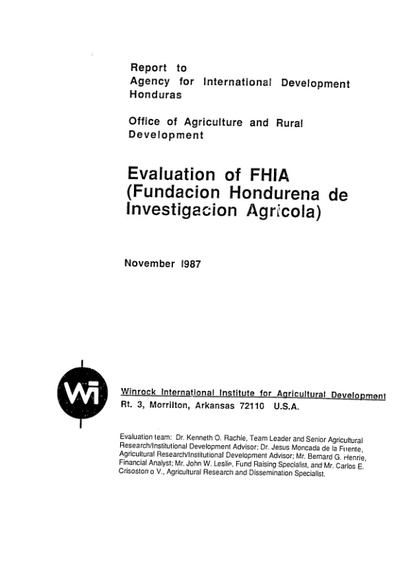 Evaluation of FHIA (Fundacion Hondurena de Investigacion Agricola)