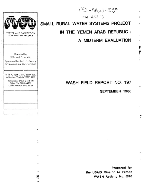 Small rural water systems project in the Yemen Arab Republic : a midterm evaluation