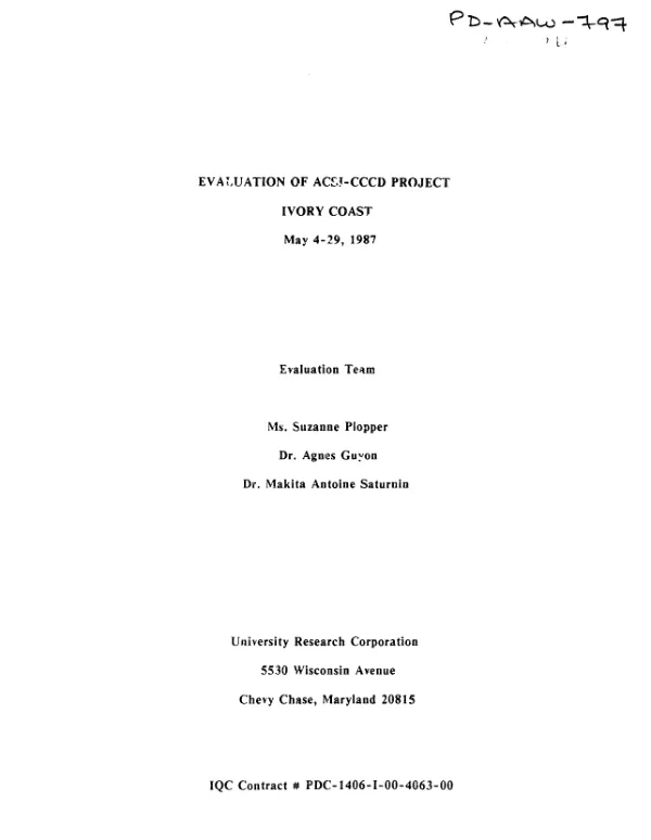 Evaluation of ACSI-CCCD project, Ivory Coast