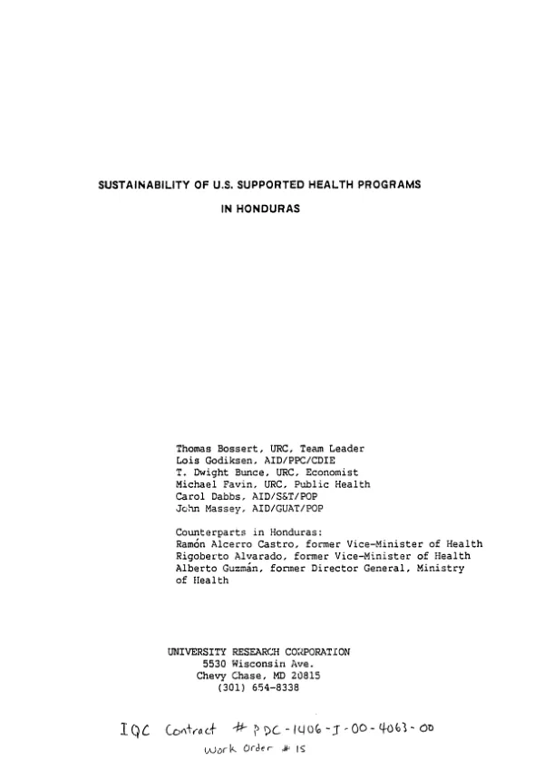 Sustainability of US supported health programs in Honduras