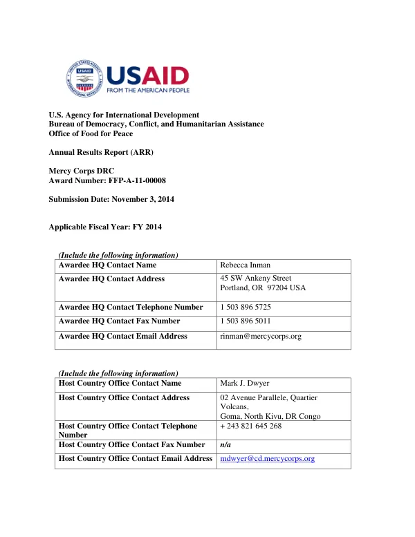 Annual Results Report - Resources to Improve Food Security in Eastern DRC "RISE"