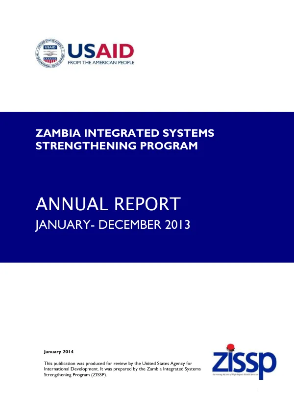 Zambia Integrated Systems Strengthening Program Annual Report January - December 2013