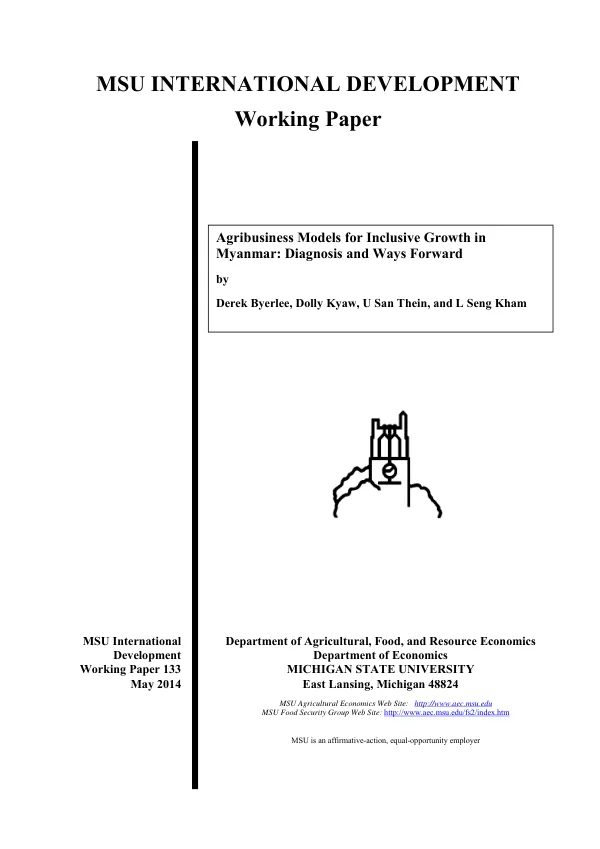 Agribusiness Models for Inclusive Growth in Myanmar: Diagnosis and Ways Forward