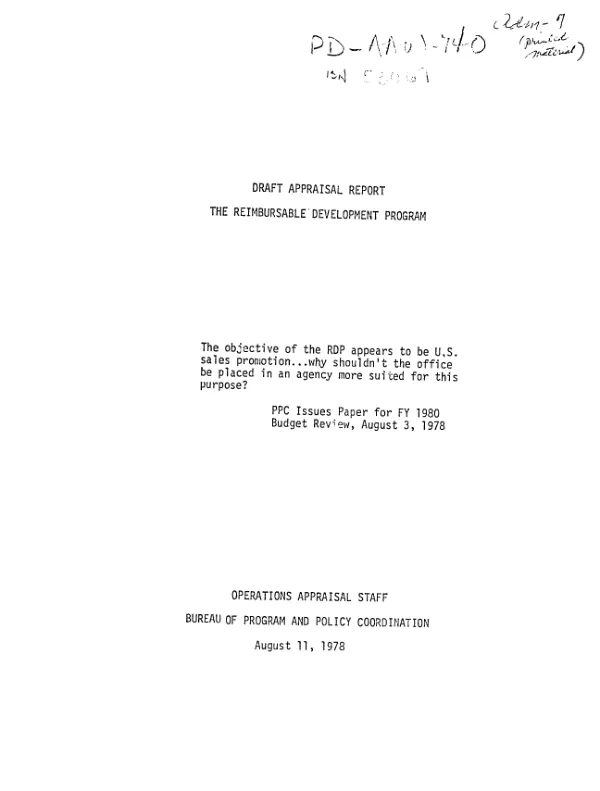 Draft appraisal report : the reimbursable development program