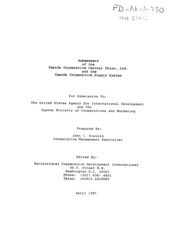 Assessment of the Uganda Cooperative Central Union, Ltd. and the Uganda cooperative supply system
