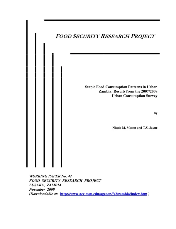 Staple food consumption patterns in urban Zambia : results from the 2007/2008 urban consumption survey