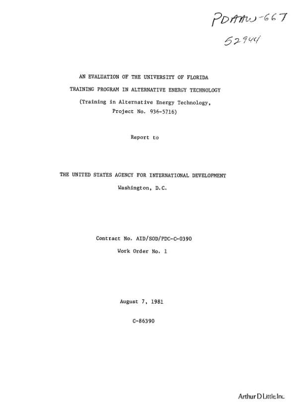 Evaluation of the University of Florida training program in alternate energy technology
