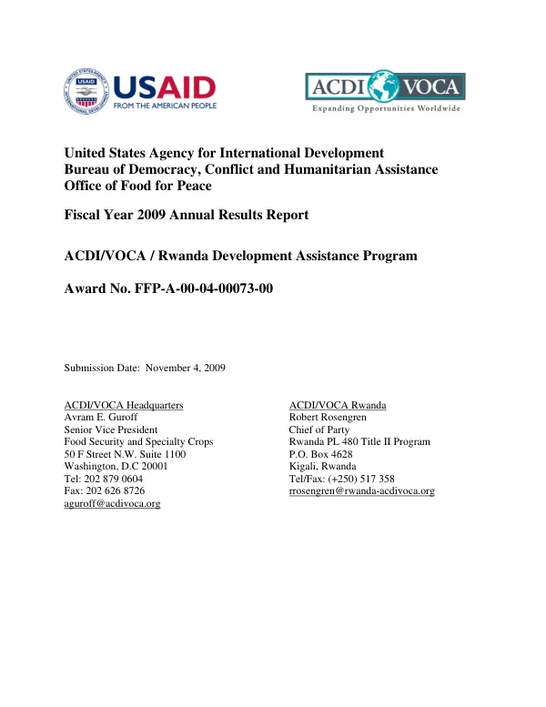 Fiscal year 2009 annual results report : Rwanda development assistance program