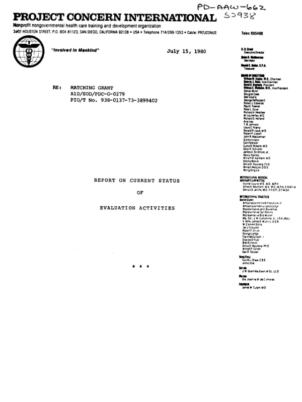 Report on current status of evaluation activities
