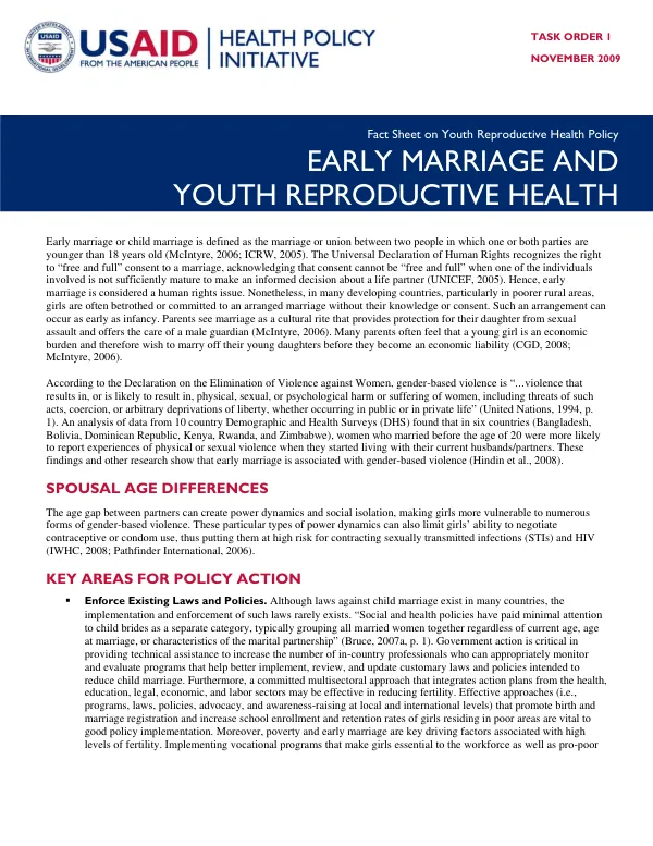 Early marriage and youth reproductive health