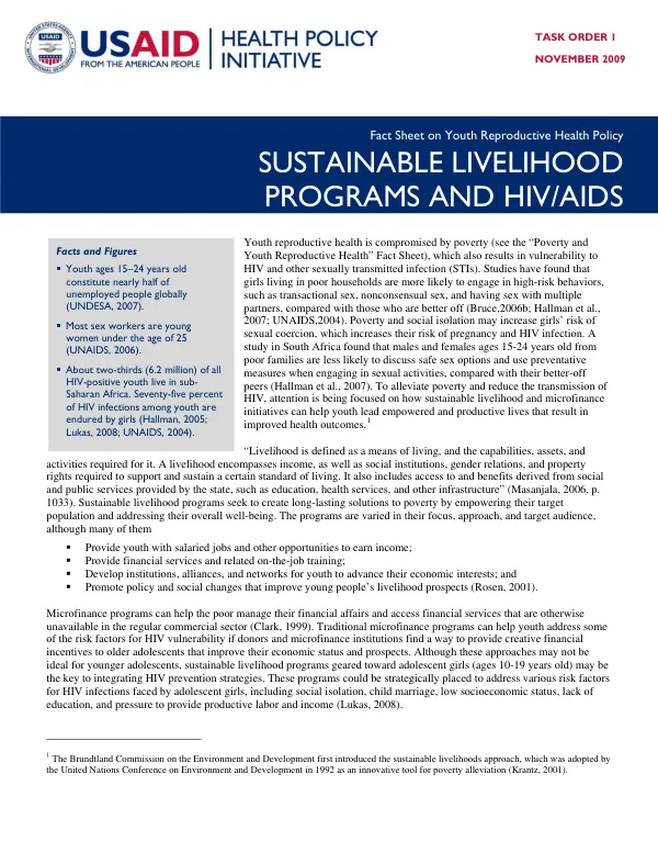 Sustainable livelihood progams and HIV/AIDS