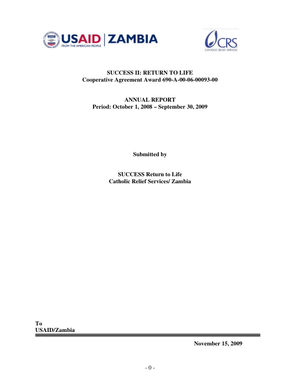 Success II : return to life -- annual report, period : October 1, 2008-September 30, 2009