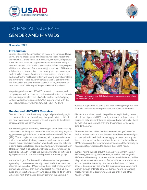 Technical issue brief : gender and HIV/AIDS
