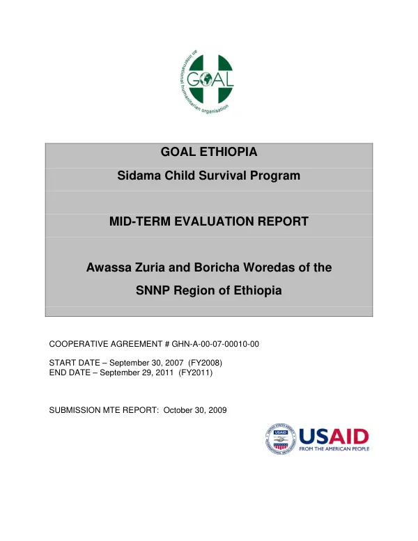 Sidama child survival program : mid-term evaluation report : Awassa Zuria and Boricha Woredas of the SNNP Region of Ethiopia