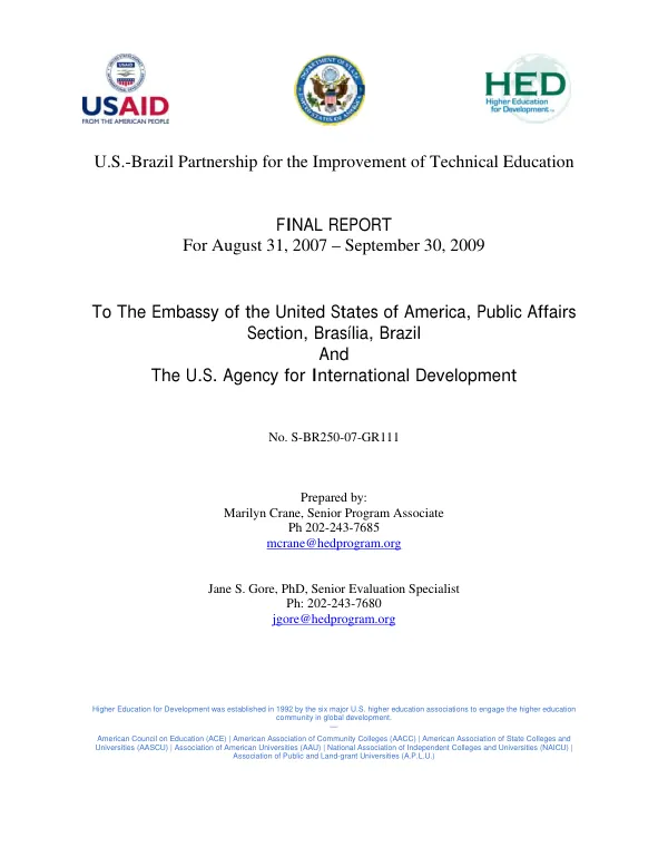 U.S.-Brazil partnership for the improvement of technical education : final report