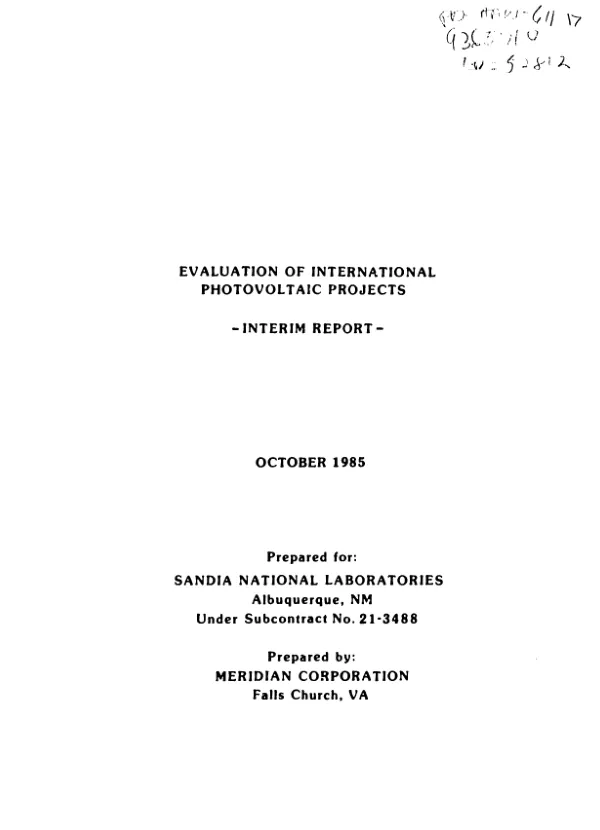 Evaluation of international photovoltaic projects : interim report