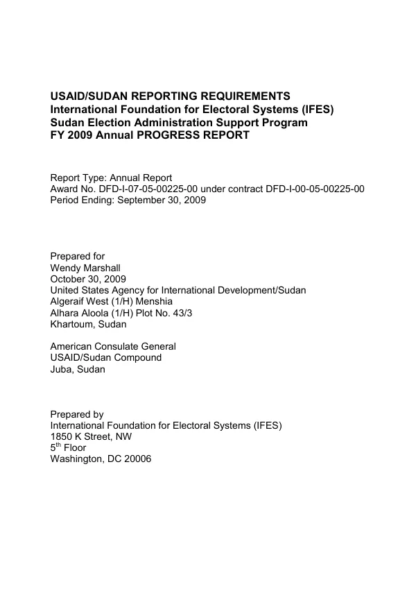 Sudan election administration support program : FY 2009 annual progress report