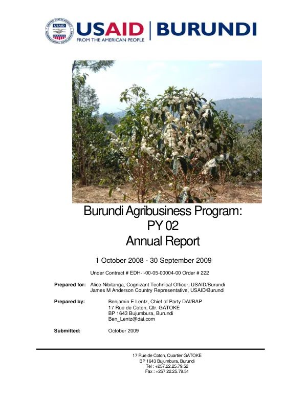 Burundi agribusiness program : PY 02 annual report, 1 October 2008-30 September 2009