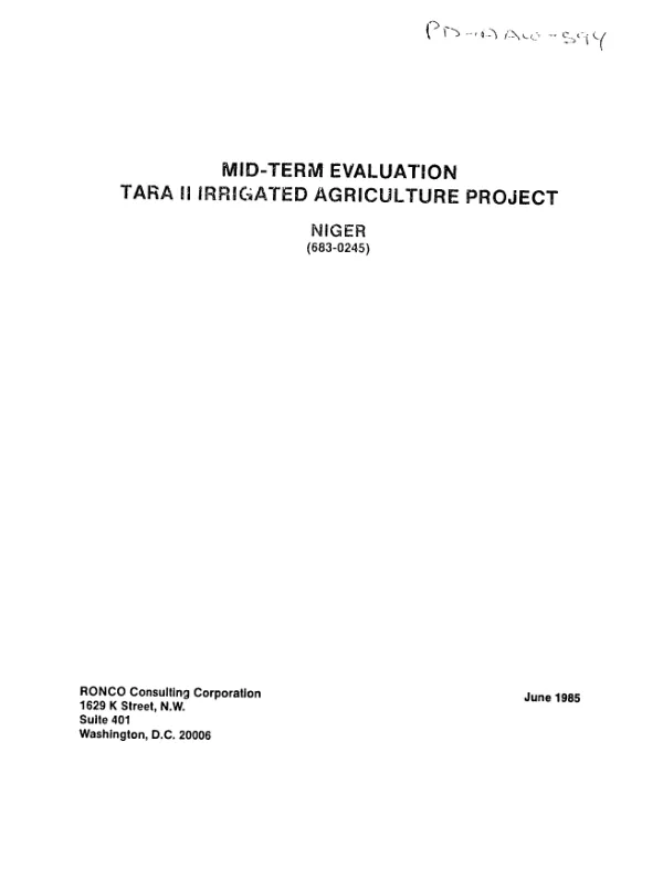 Evaluation report : Tara II irrigated agriculture project, Niger
