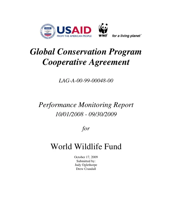 Global conservation program cooperative agreement LAG-A-00-99-00048-00 : performance monitoring report, 10/01/2008-09/30/2009 for World Wildlife Fund