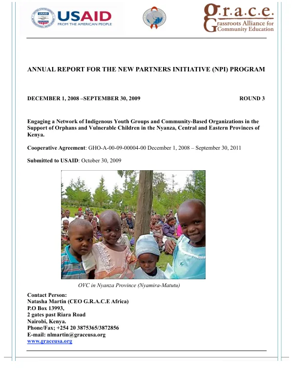 Annual report for the new partners initiative (NPI) program : December 1, 2008-September 30, 2009 : round 3