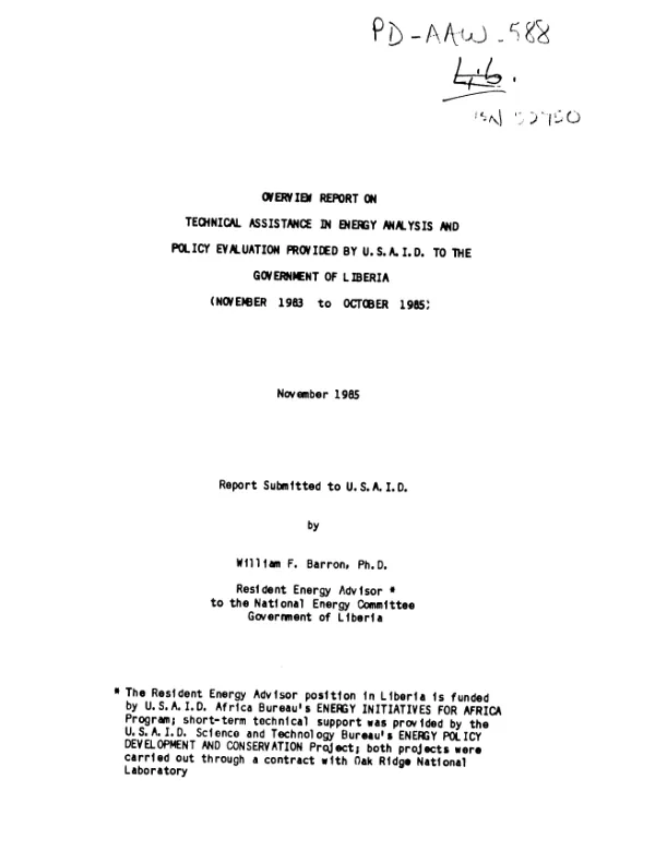 Overview report on technical assistance in energy analysis and policy evaluation provided by USAID to the Government of Liberia (November 1983 to October 1985)