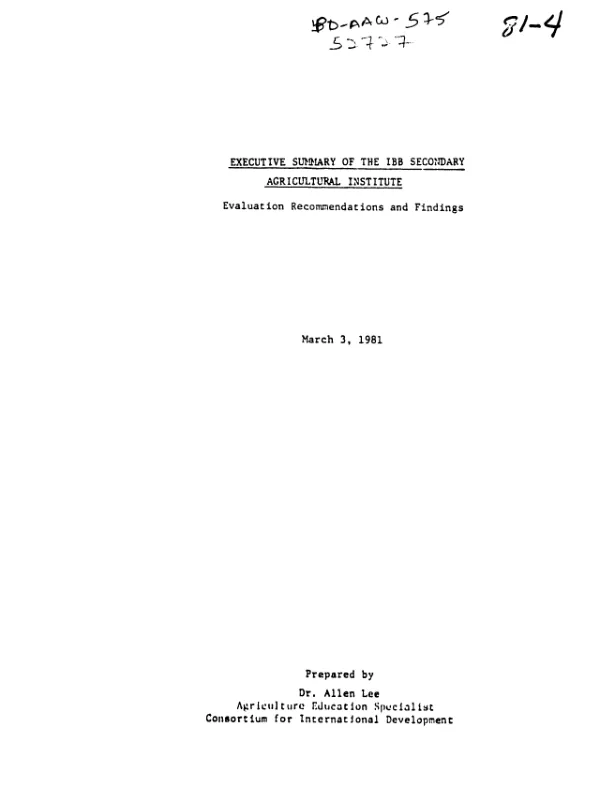 Executive summary of the IBB Secondary Agricultural Institute : evaluation recommendations and findings