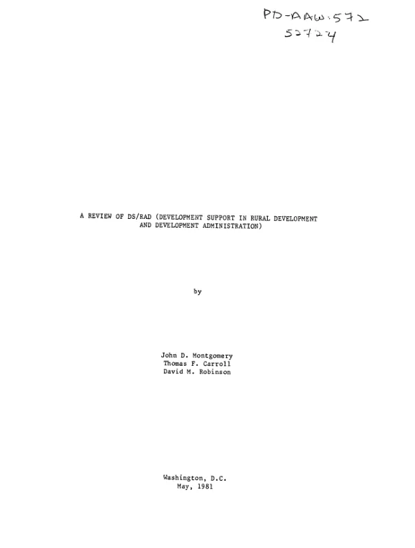 Review of DS/RAD (Development Support in Rural Development and Development Administration)
