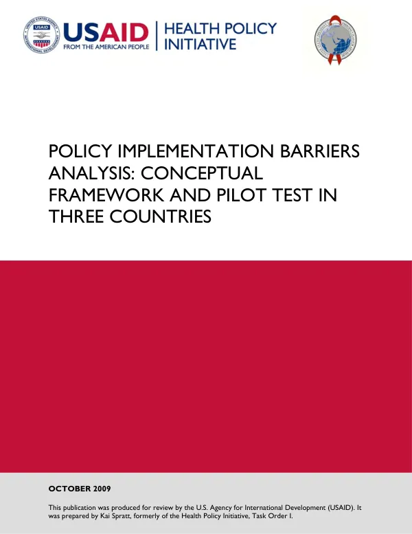 Policy implementation barriers analysis : conceptual framework and pilot test in three countries