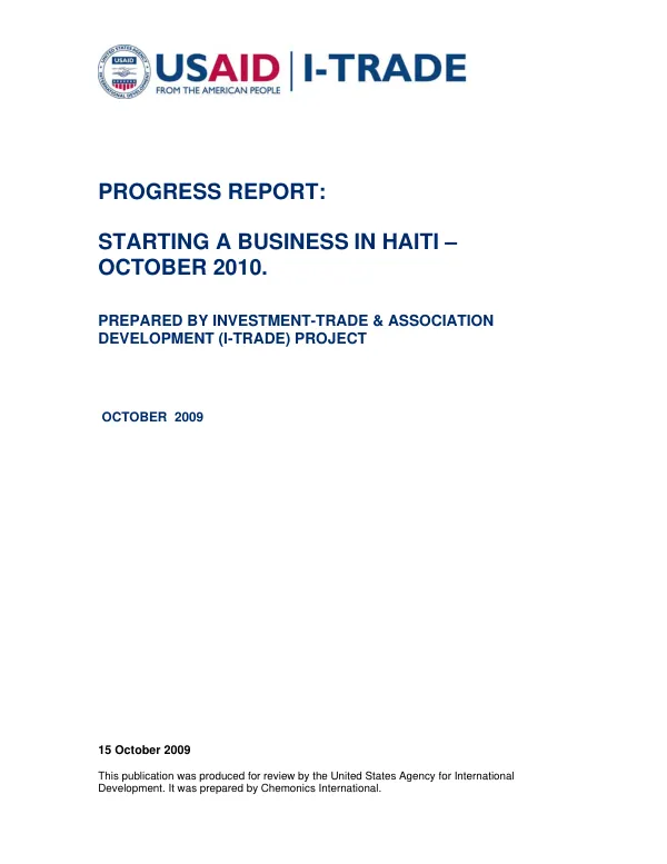 Progress report : starting a business in Haiti -- October 2010