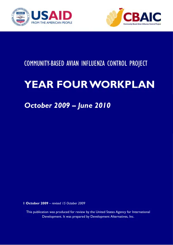 Community-based avian influenza control project : workplan year four, October 2009 - June 2010