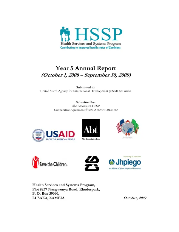 HSSP health services and systems program : year 5 annual report (October 1, 2008-September 30, 2009)