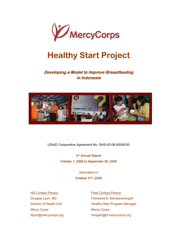 Developing a model to improve breastfeeding in Indonesia : 3rd annual report, October 1, 2008 to September 30, 2009